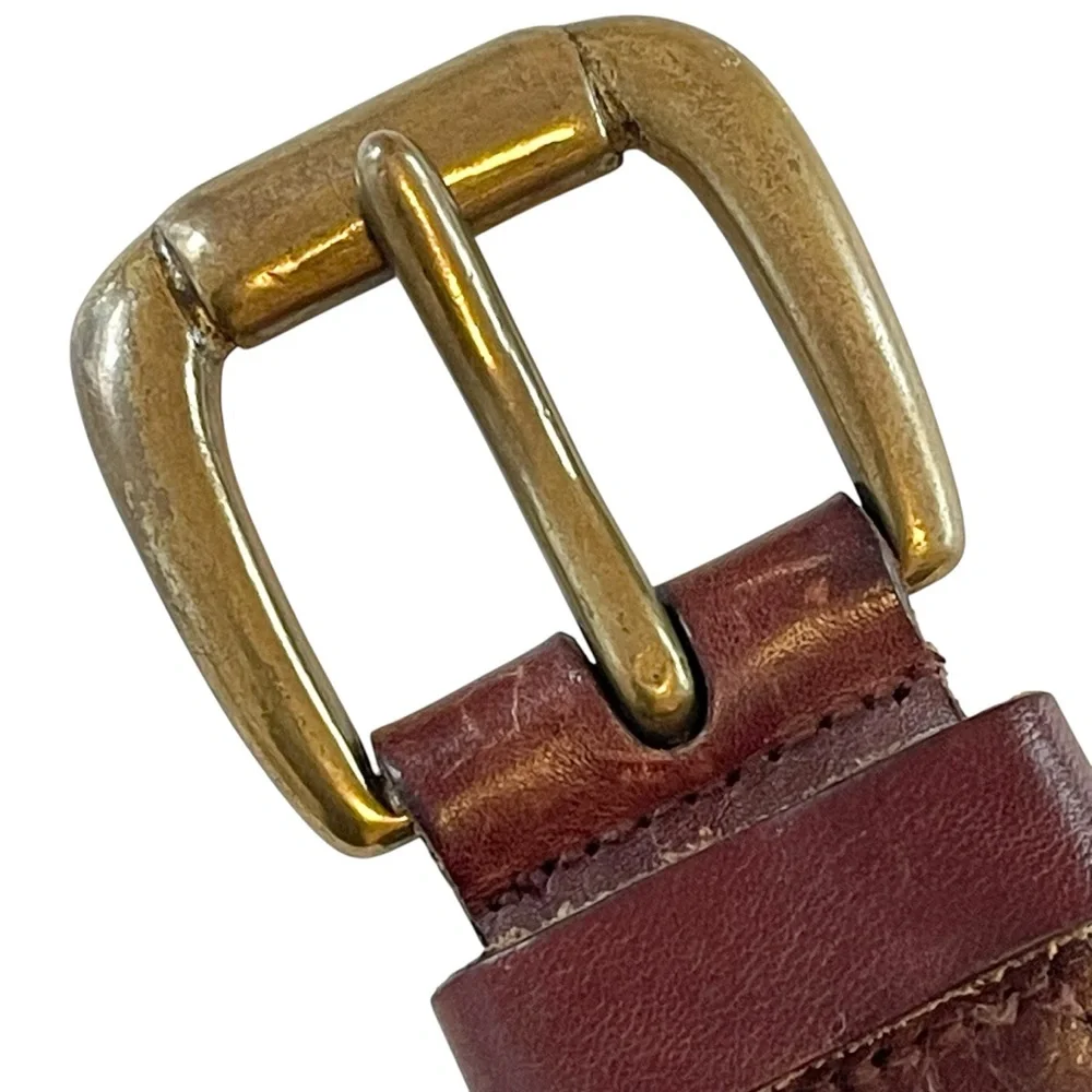 Brown Braided Leather Belt Square Buckle Chunky 90s Size L